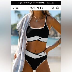 Popvil Black & White Zigzag High-Waist Bikini
